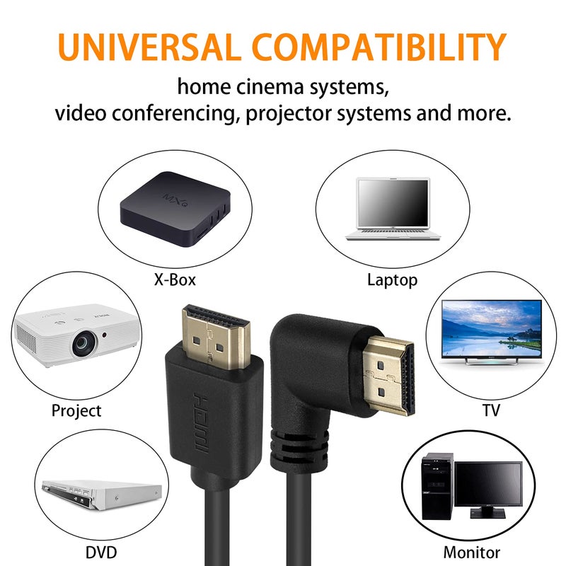 Poyiccot HDMI 2.0 Male to Male Cable 90 Degree, 2 Feet / 60cm Gold Plated High Speed HDMI Male to Male Right Angle Cable 60Hz, 4K * 2K (M/M Right) - Image 4